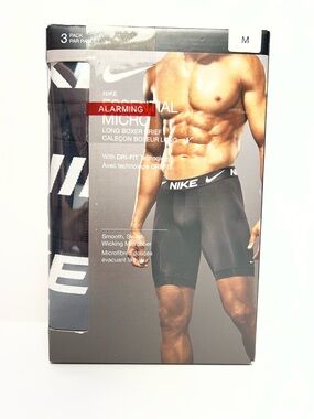 Nike 3 Pack Long Boxer Briefs Essential Micro Dri-FIT Black White Men’s Size M